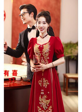 大码敬酒服新娘2024新款高级感结婚红色中式秀禾服礼服女夏天薄款