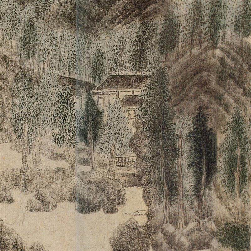钱选浮玉山居图临摹画稿微喷打印山水画临摹底稿复制原大画心
