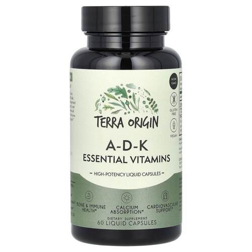 Terra Origin,A-D-K 必需维生素，60 粒液体胶囊