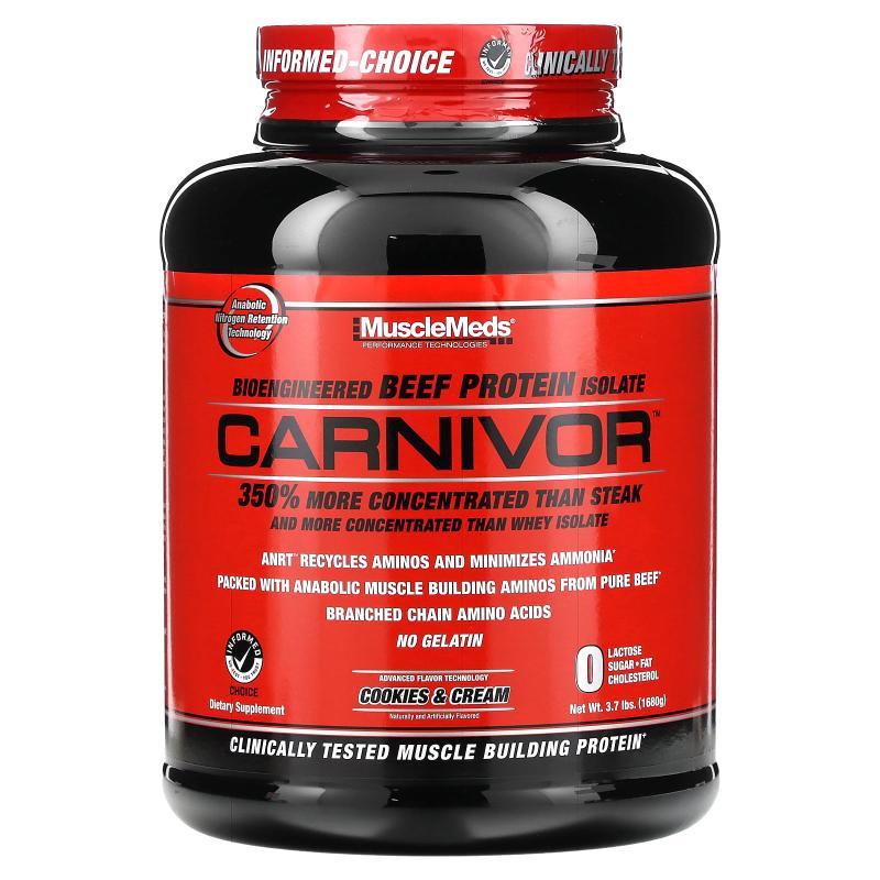 MuscleMeds,Carnivor，生物工程分离牛肉蛋白质，曲奇和奶油味，3