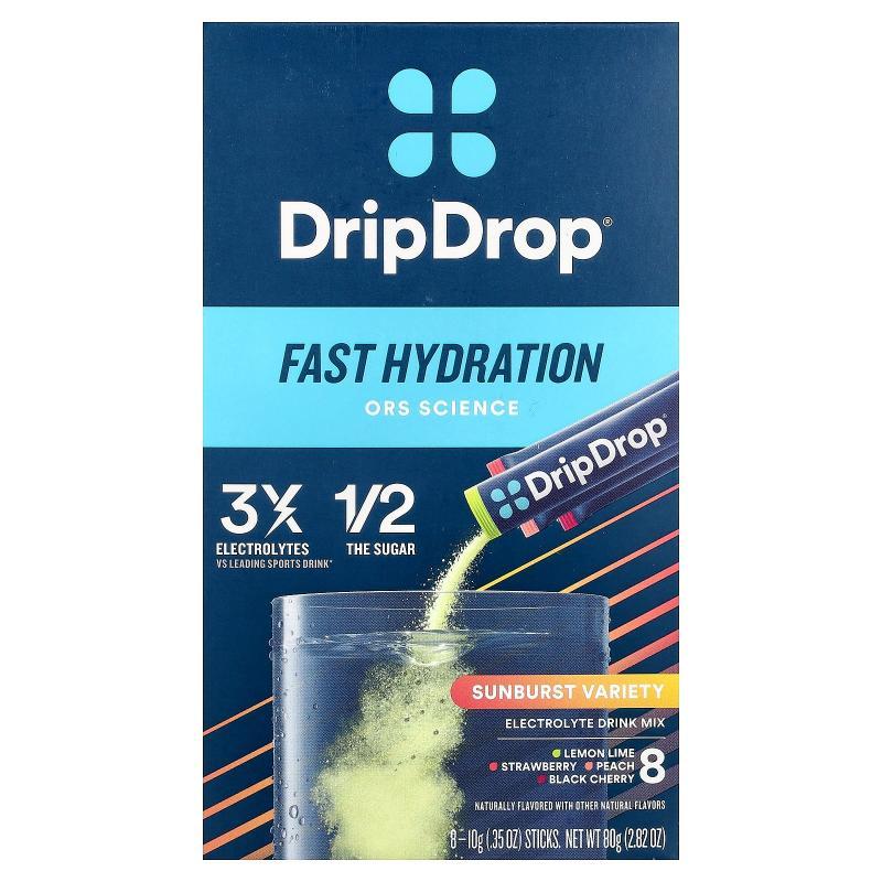 DripDrop,Electrolyte Drink Mix, Sunburst Variety, 8 Sticks,