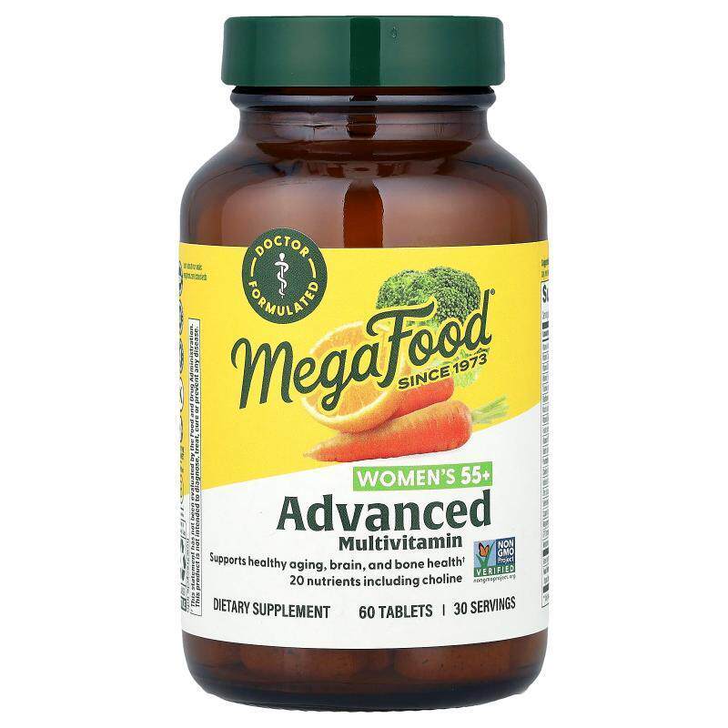 MegaFood女士55+复合维生素片B族维生素B12胆碱钙镁锌大脑骨骼健