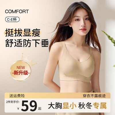 无痕塑形内衣女i薄款大胸显小胸秋冬全罩杯收副乳聚拢防下垂文胸