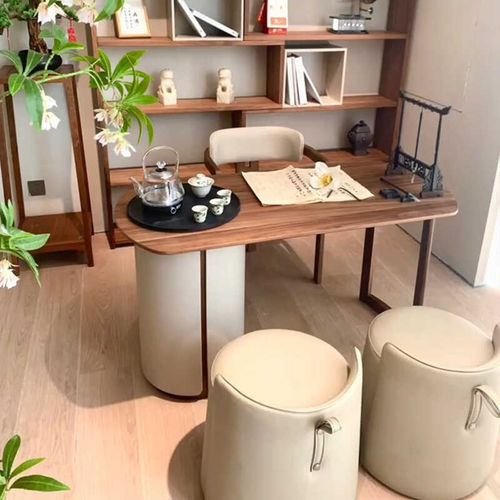 阳台茶桌b家用小茶台一体两用书房书桌现代简约小型黑胡桃木办公