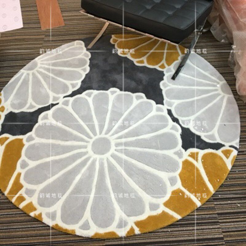圆形花卉地毯晴纶l手工地毯现代客厅玄关卧室床边地毯样板间可定