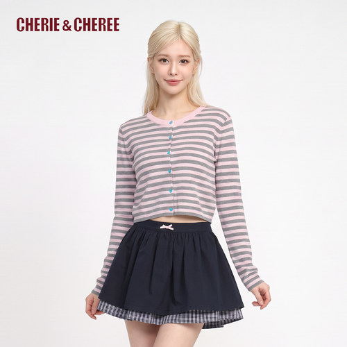 CHERIE&CHEREE26秋圆领条纹开衫