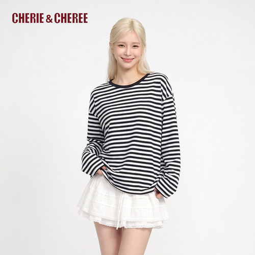 CHERIE&CHEREE秋条纹宽松T恤