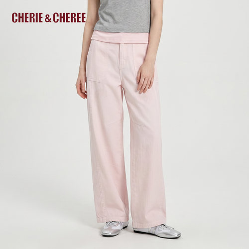 CHERIE&CHEREE26秋淡粉色休闲牛仔长裤女韩系百搭显瘦CC6WLX3N078