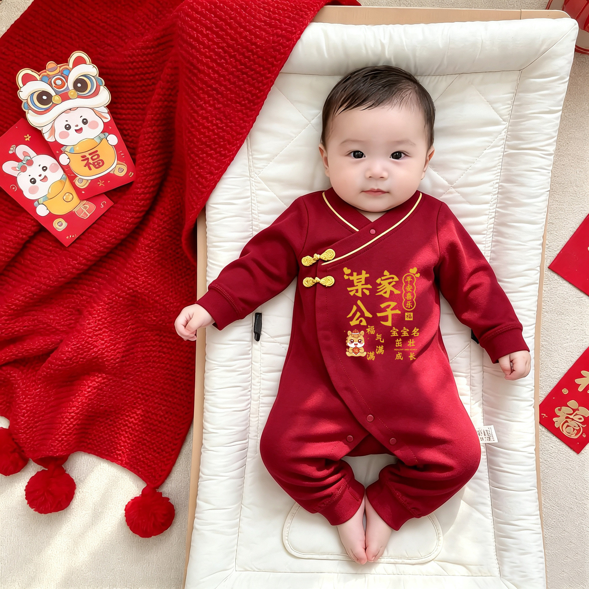 新生婴儿中国风盘扣连体哈衣