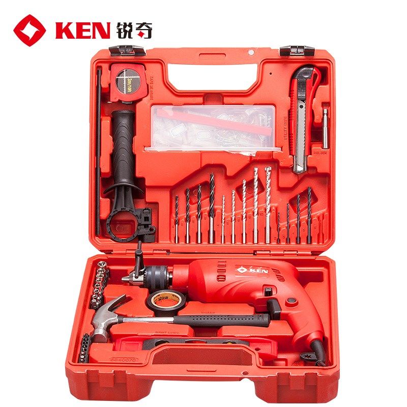 上海正品KEN锐奇冲击钻6913S套装家用580W多功能电钻两用电动工具