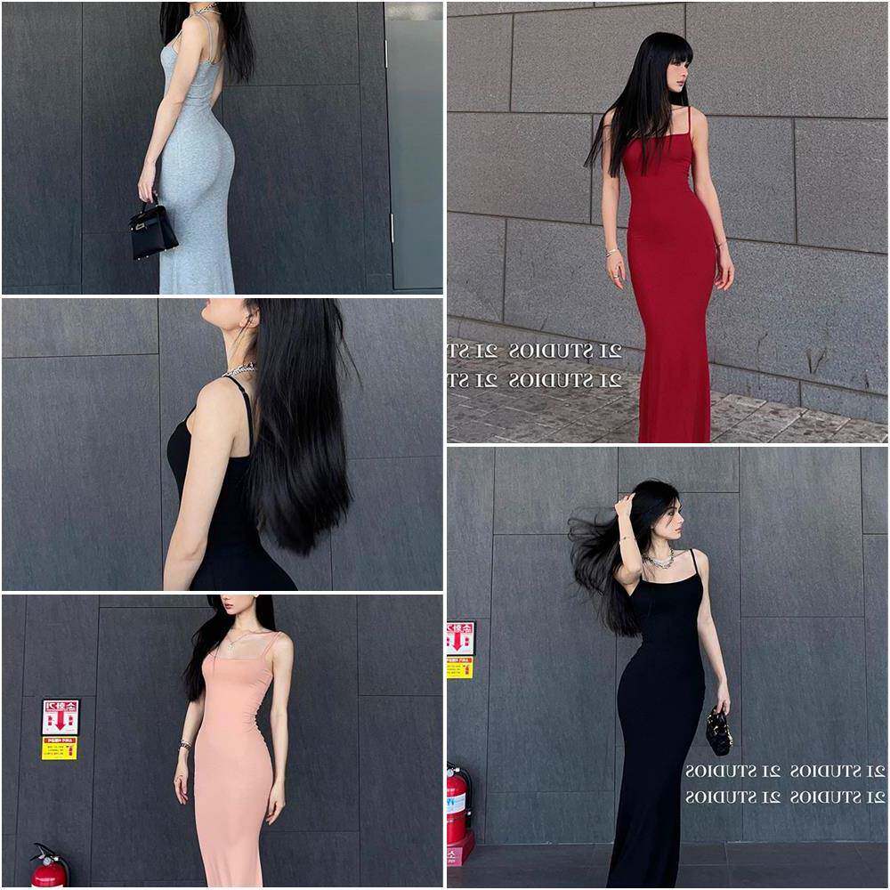 卡戴珊同样的夏天束腰性感辣妹苗条Look紧身黑色吊带裙女士长裙