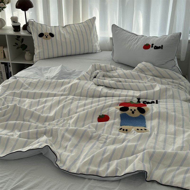 韩系ins少女番茄狗狗毛巾绣水洗棉夏凉被四件套夏季W空调被三件套