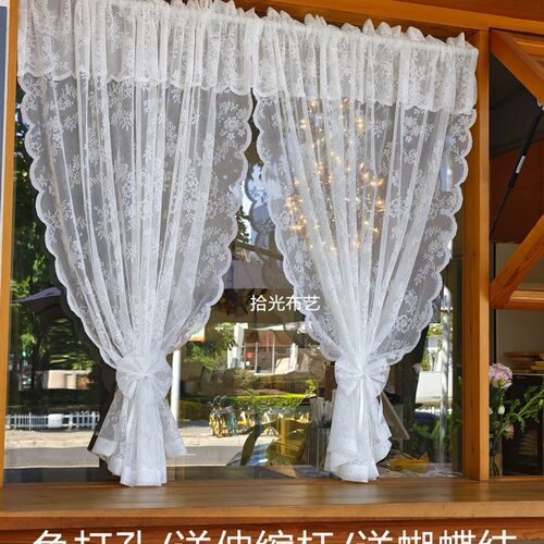 免打孔韩式蕾丝纱帘门帘r隔断厨房卧室穿杆小窗帘法式田园短帘橱