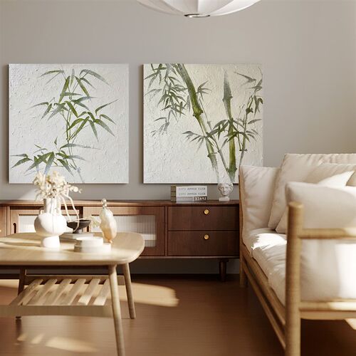 现代极简诧寂风装饰画客厅沙发玄关背景墙壁画抽象U小清新竹子挂
