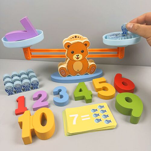 儿童益智b木制天平称教具 幼儿园科学区数字天平称玩具 小班中班