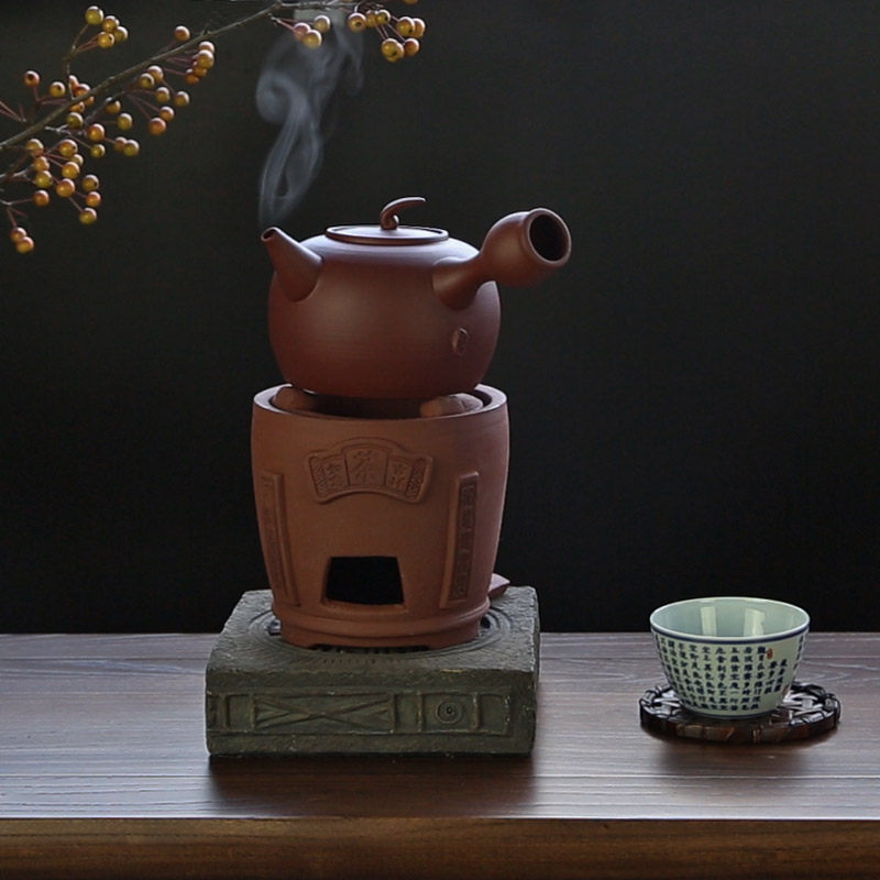 潮州烧碳工夫茶炉风炉红泥炉木炭温茶炉中式复古橄榄炭炉凉炉煮茶