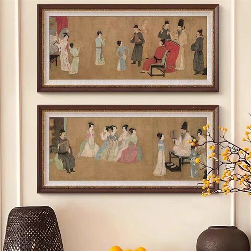 《韩熙载夜宴图》法式中国风客厅装饰画玄关壁炉新中式书房挂画