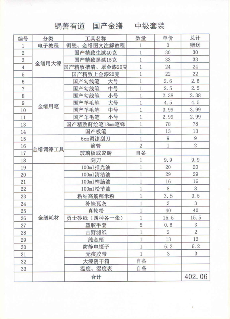 金缮修复 金缮工具 金缮套装组合 国产套装 实用组合工具