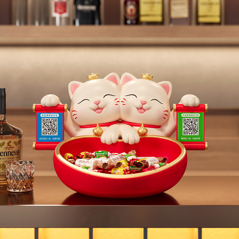 招财猫摆件开店开业大吉送礼物新店铺吧台收银柜台收钱二维码装饰
