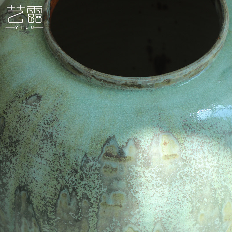 做旧油画落地花瓶禅意大肚月亮罐复古中式艺术仿古粗陶盆空间摆件
