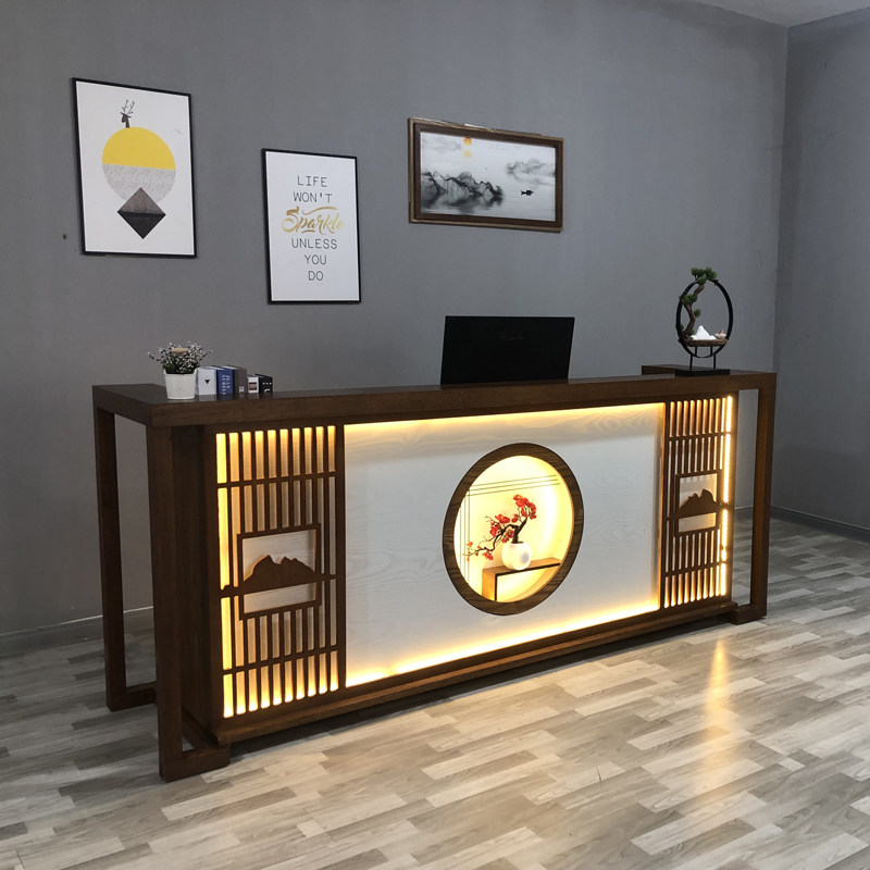 包邮新中式收银台复古实木吧台桌茶楼足疗美容餐厅酒店前台接待台