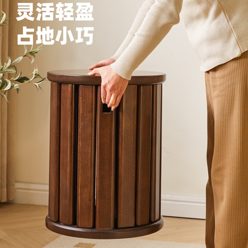 实木圆凳子家用可叠放组合凳简约茶几吃饭餐桌凳原木新中式叠叠乐