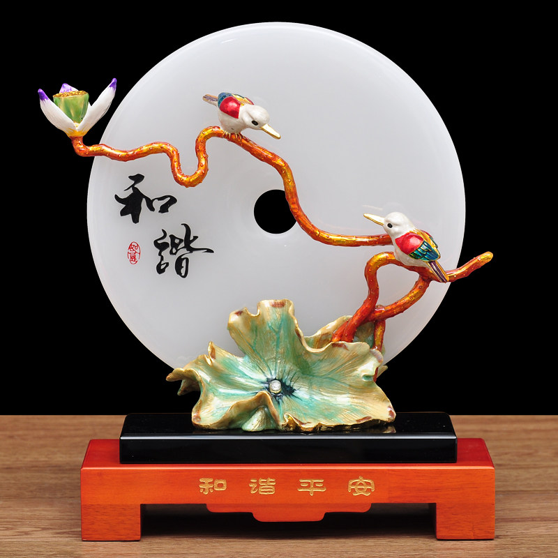 玉石平安扣和谐平安摆件家居客厅玄关电视柜装饰品乔迁新居礼品