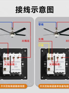 86型吊扇调速器风扇电扇无极变速开关面板一开双控带调速开关一体