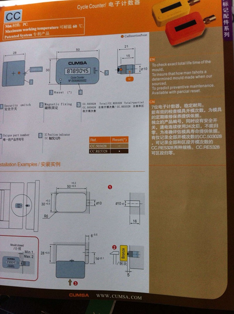 模具计数器CC503028 CCRE5328磁感应/归零七位数电子计数器