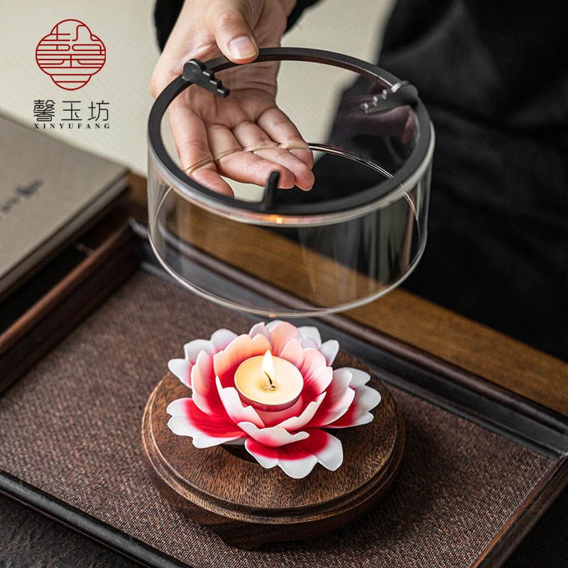 新款高颜值陶瓷花朵温茶炉蜡烛加热煮茶炉创意茶壶底座茶水保温器 - 实物图