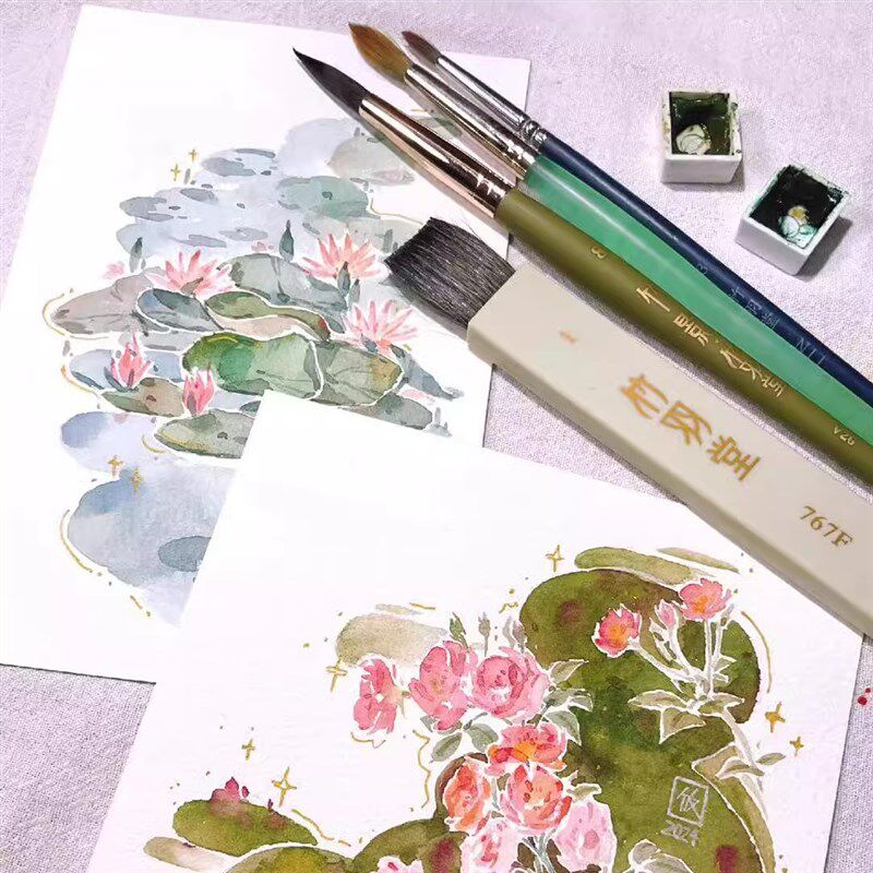 饭饭老师 水彩画笔专用套装 毛笔 竹羽堂水彩画笔4支套 包邮