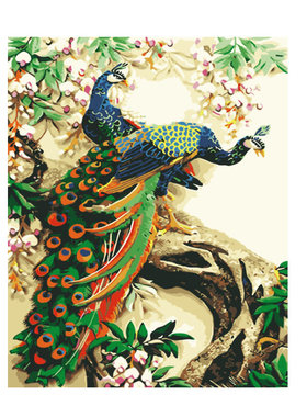 数字油画diy填充吉祥鸟凤凰孔雀解闷手工填色中国风装饰油彩画