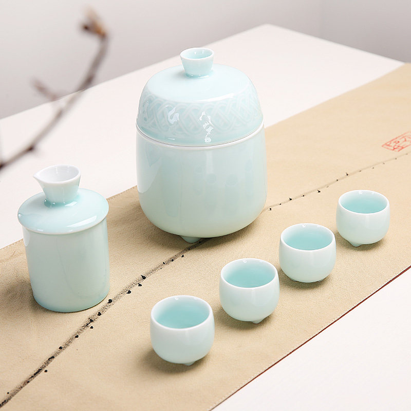 陶瓷温酒器烫酒壶家用中式青瓷酒具套装热酒暖酒壶半斤黄酒白酒杯