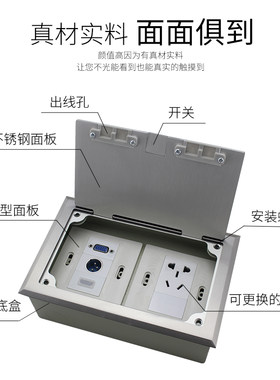 不锈钢开启式双86地插座隐藏防水多功能网络五孔网口高清地面插座