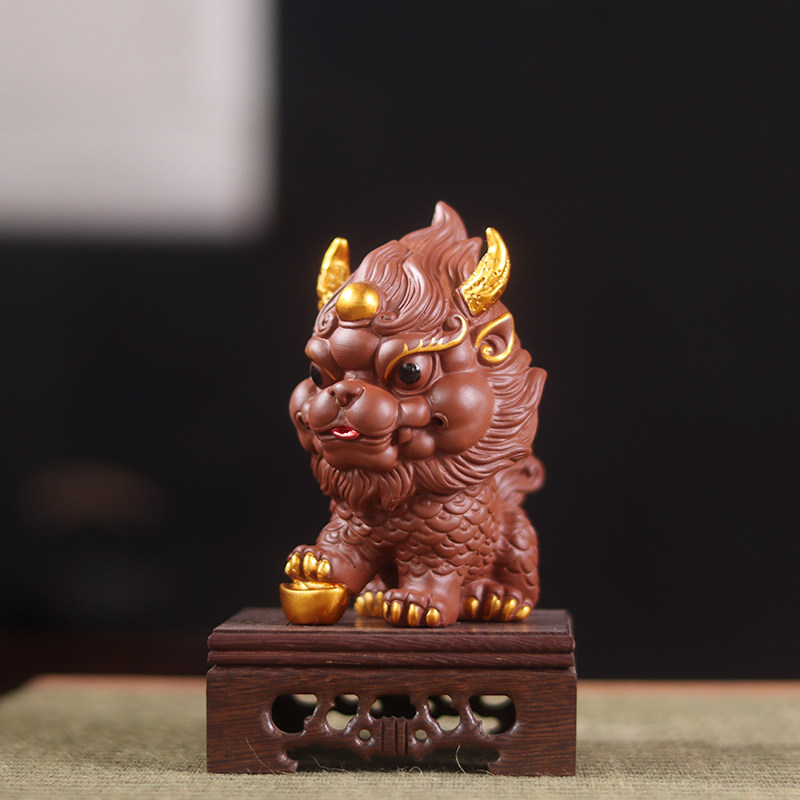 紫砂火麒麟茶台茶宠摆件可养高档精品招财瑞兽茶桌茶玩摆设装饰品