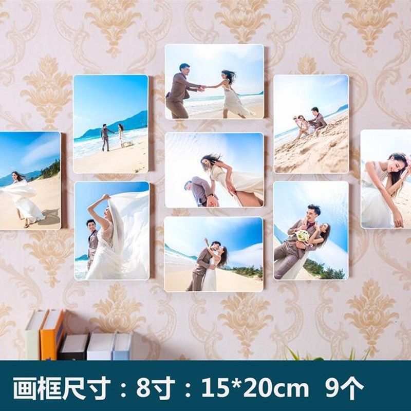 照片墙定制简约相框放大合影相片墙制作爱心水晶板画组合实木挂墙