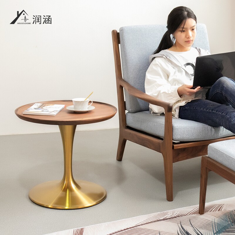 润涵北欧轻奢全实木网红沙发边几黑胡桃木小户型边几简约边桌角几