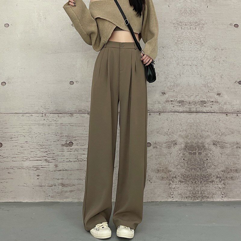 萌姿丹  秋冬加厚网文西装裤垂感宽松休闲女士长裤拖地直筒裤显高