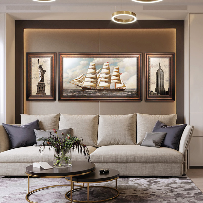 客厅装饰画书房挂画沙发背景墙画欧式画办公室画美式帆船大幅风景