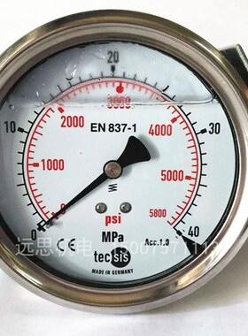 德国 TECSIS 泰科思 充液 耐震压力表 100表面 EN 837-1 注塑机表
