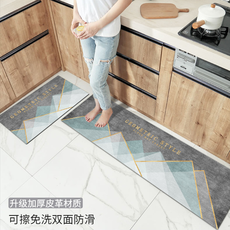 厨房地垫皮革北欧轻奢免洗可擦防滑防油防水pvc长条垫子耐脏脚垫