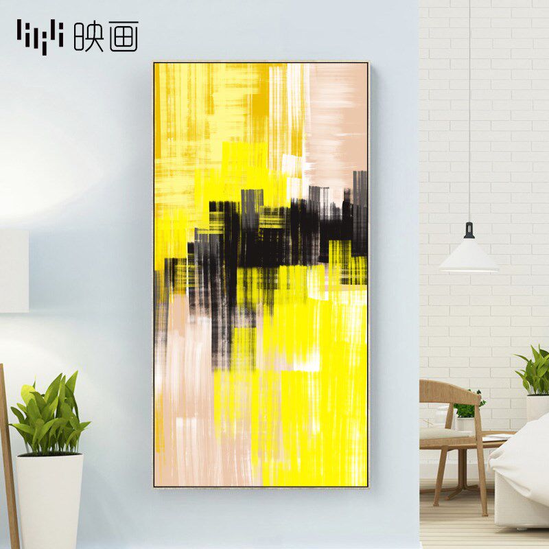 黄色样板间壁画玄关抽象装饰画样板房挂画竖M版过道画走廊背景墙