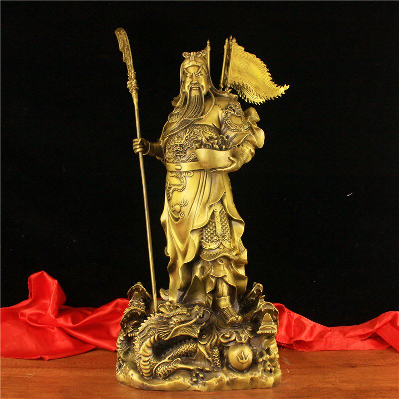 纯铜关公铜像摆件武财神九龙关公像骑龙武M圣关帝商铺办公室客厅