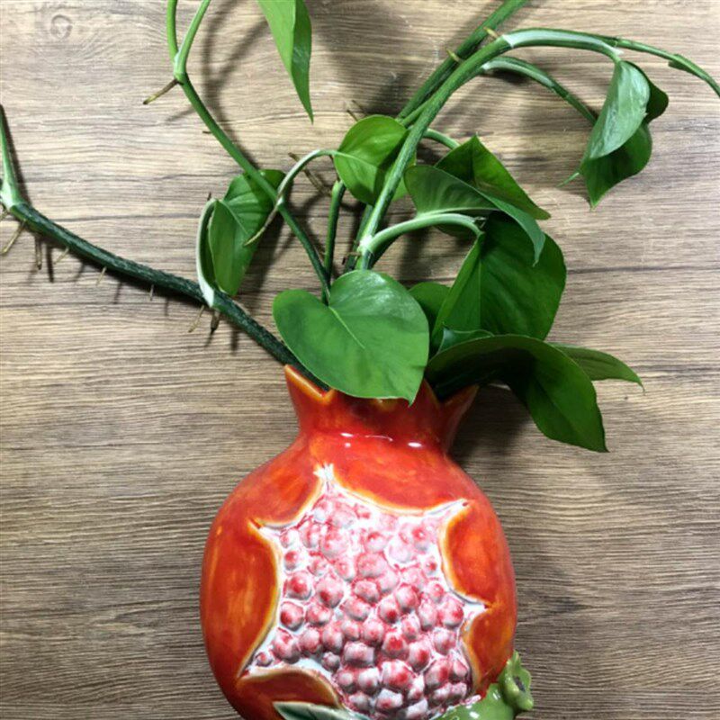 石湾陶瓷石榴挂花器收纳挂件墙壁挂饰干花L插花水涪植物花瓶挂饰