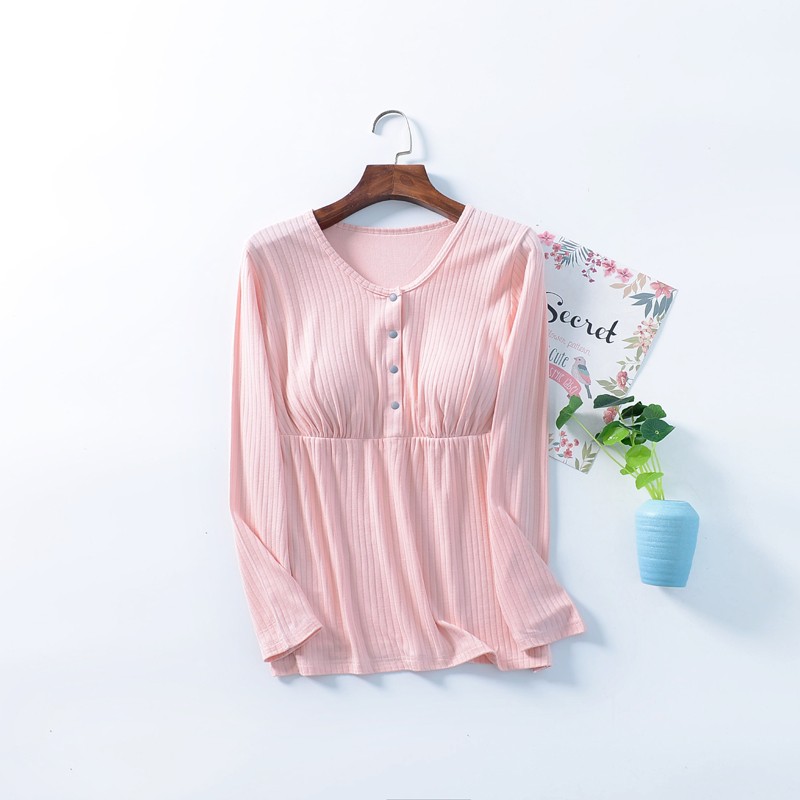 新款坑条款前开口孕n妈妈哺乳衣月子服秋衣打底衫家居服外穿喂奶