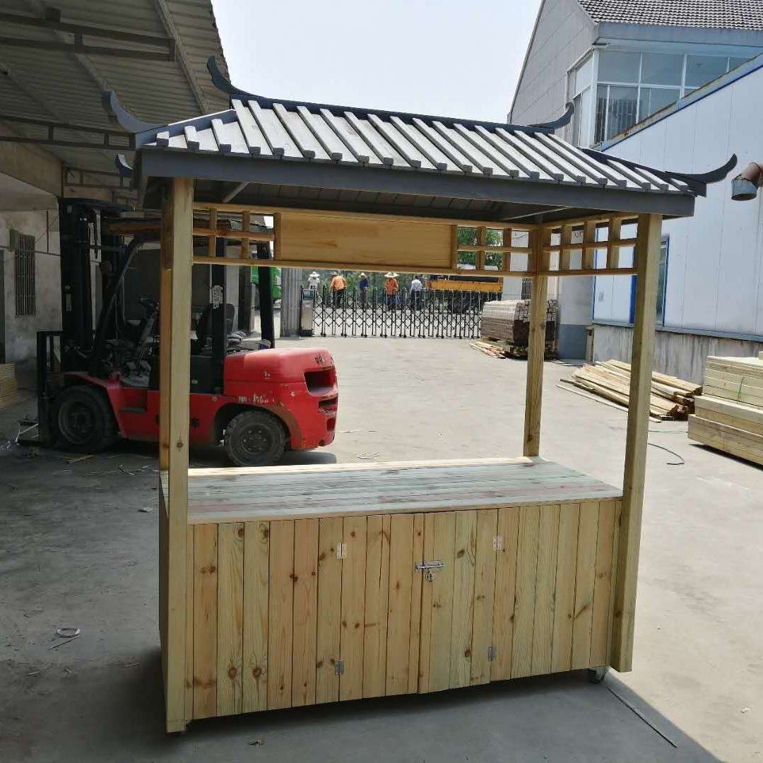 景区公园移动售货车木质摆摊车节日实木展示车国风售卖车手推餐车