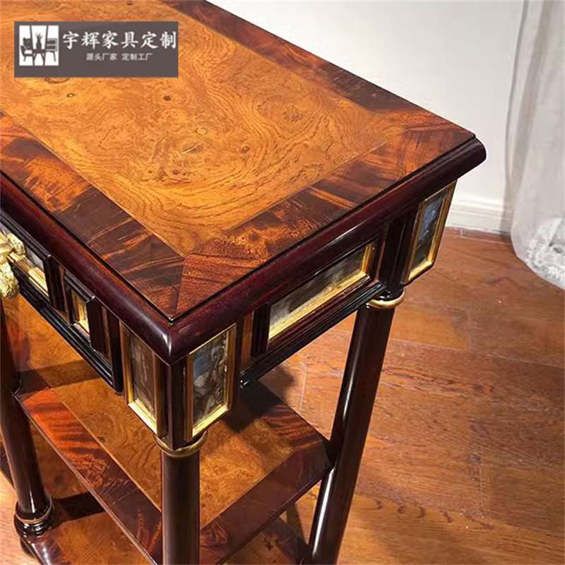 亚历山大家具别墅木皮贝拼花壳镶嵌沙发背几英式古典窄玄关桌家具