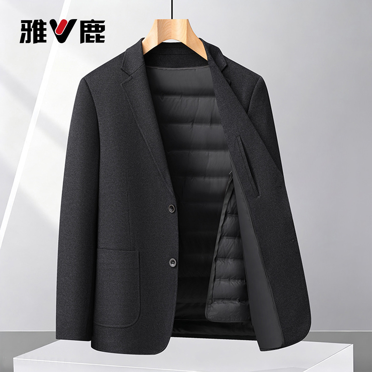 雅鹿26年新款西服男冬季羽绒内胆商务休闲小西装加厚保暖外套