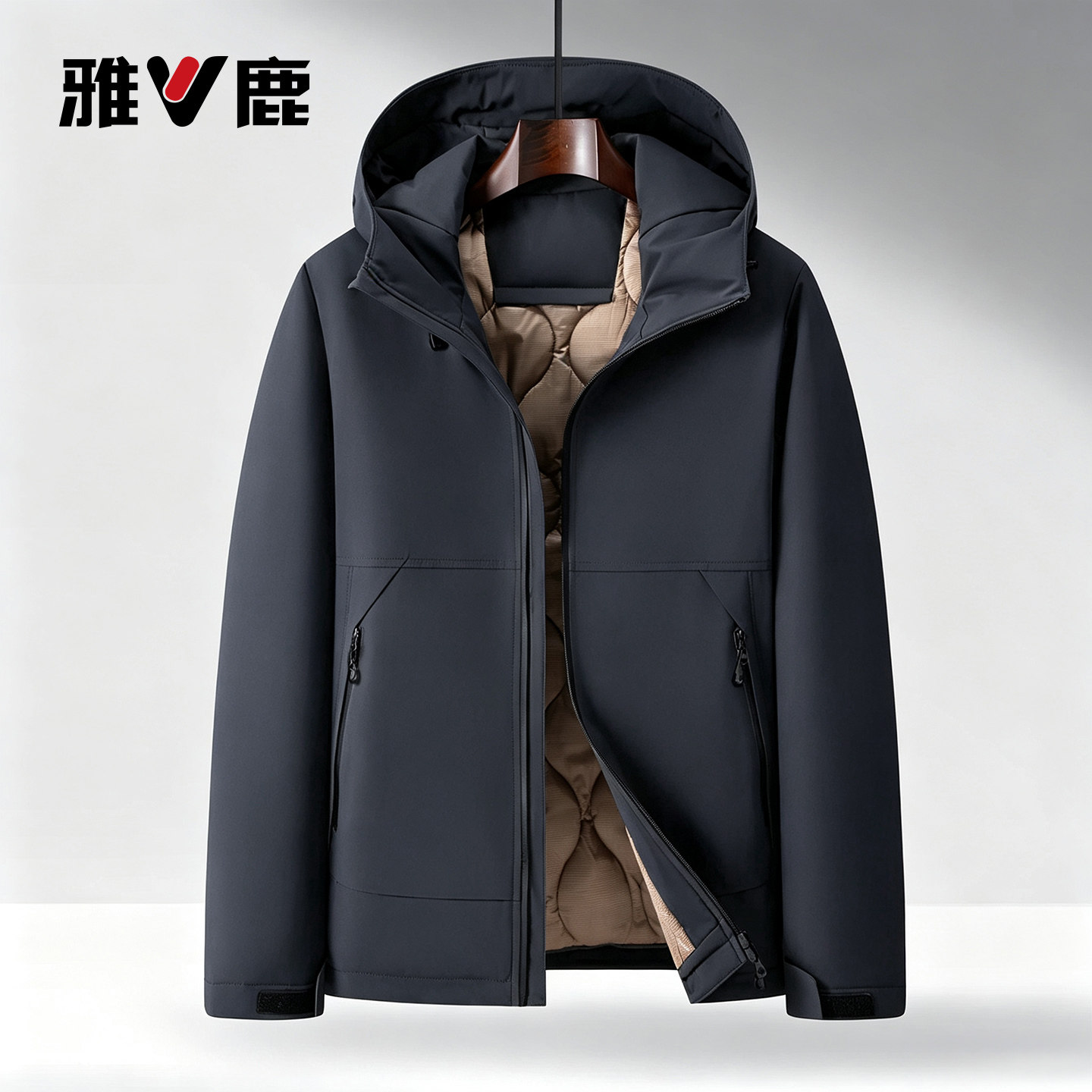 雅鹿新款冬季男士加厚棉衣连帽保暖防风棉服中老年爸爸装外套