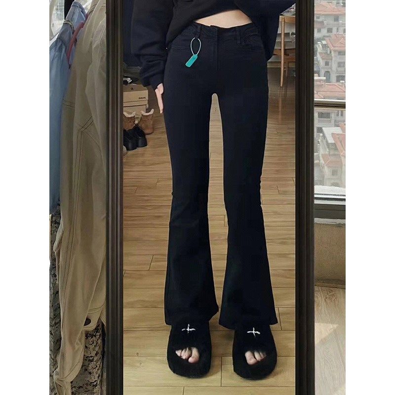 胖mm大码女装黑色弹力微喇加绒牛仔裤子胖妹妹秋冬加厚保暖阔腿裤